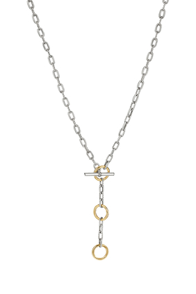DY Madison Three Ring Chain Necklace, 18k Yellow Gold & Sterling Silver